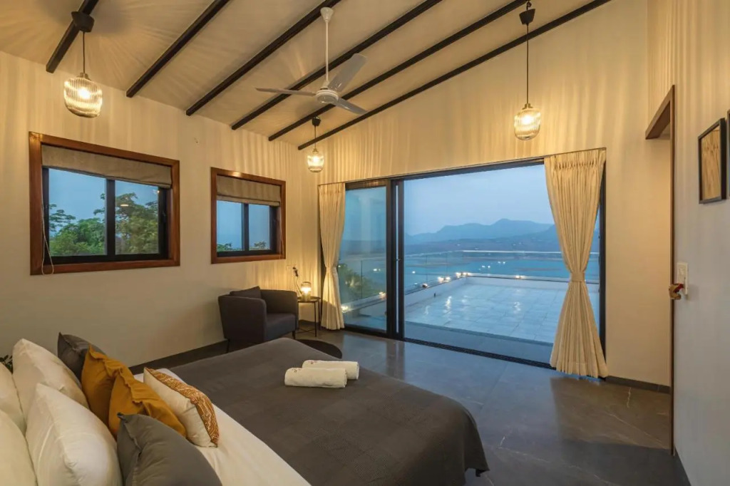 SaffronStays Ahilya Waters - 3BR Pawna villa, infinity pool, 270 terrace views, bonfire & AD-featured estate