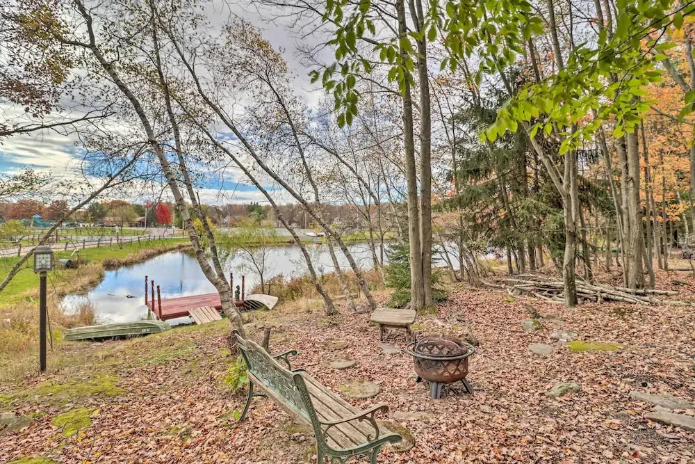 Walk to Beach: Lakefront Pocono Escape w/ Fire Pit