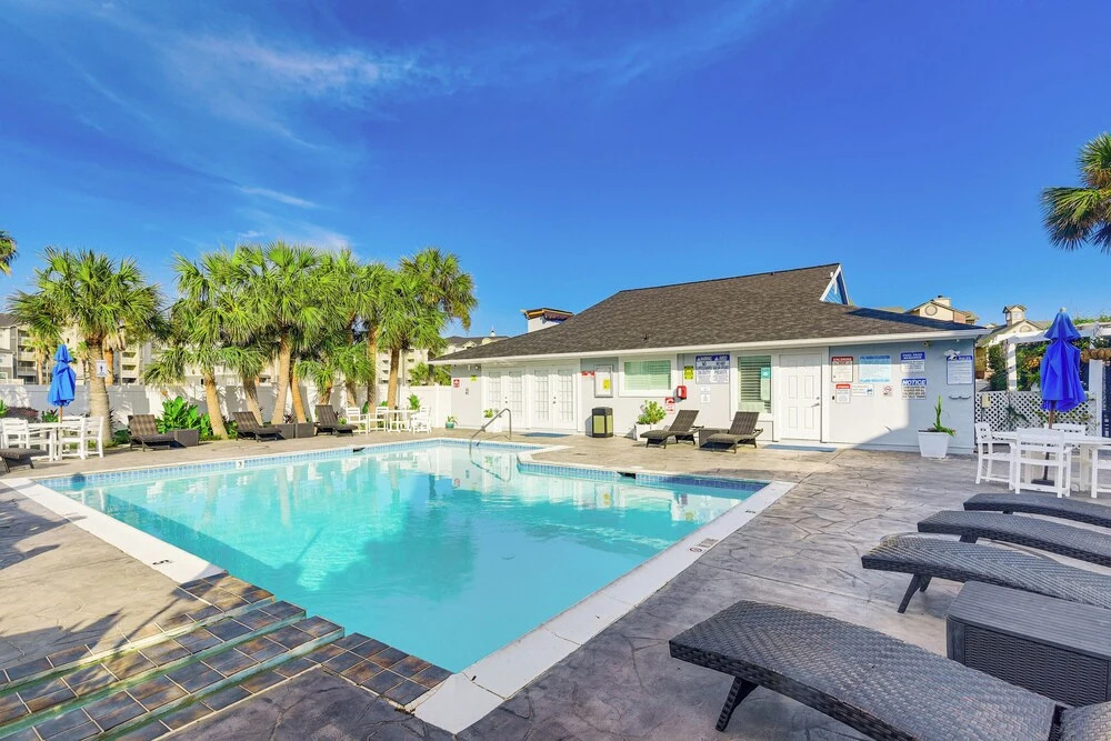 Balcony & Community Pool Deck: Condo in Galveston