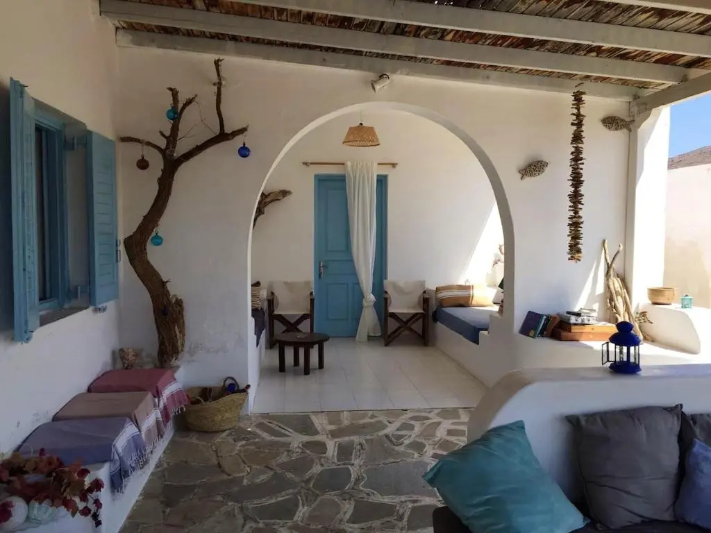 House with 6 bedrooms in Ios with wonderful sea view enclosed garden and WiFi 100 m from the beach