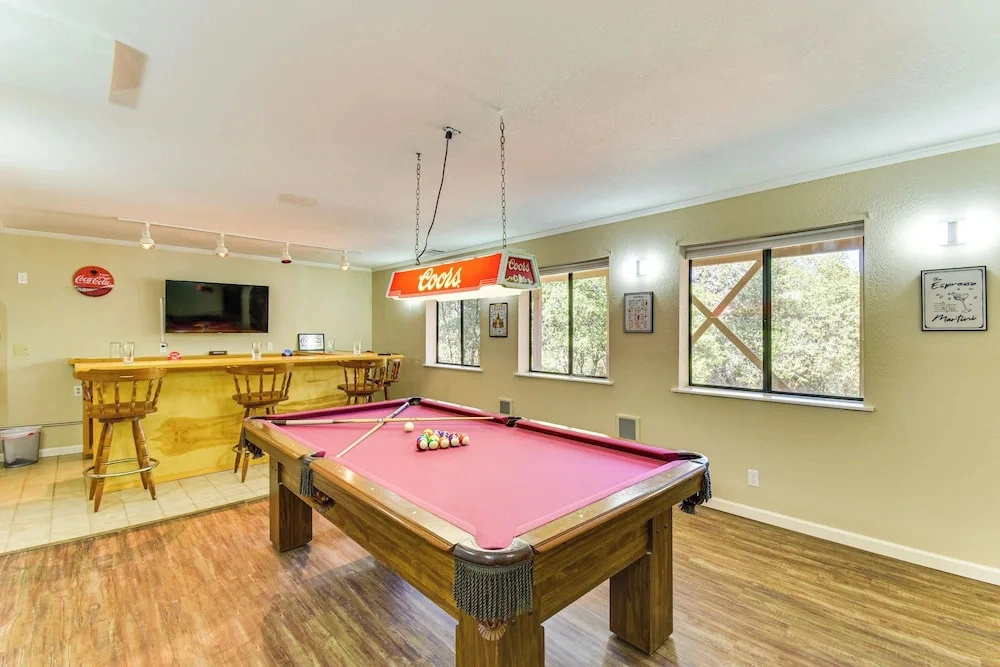 Game Room + Bar: Wooded Pine Mountain Lake Retreat