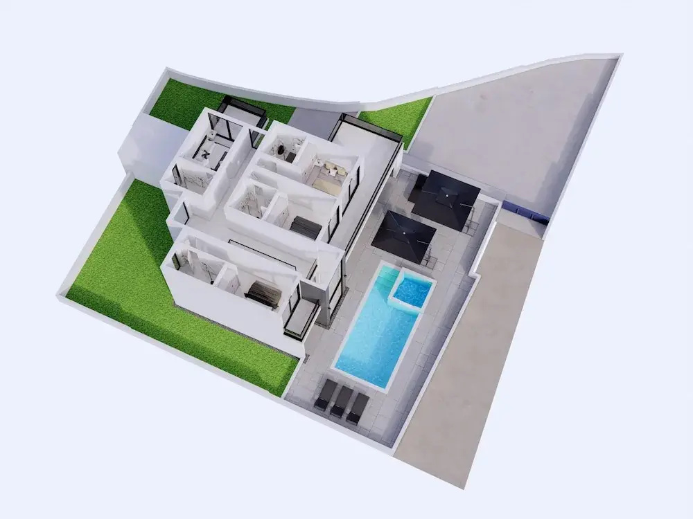 Modern Sea View Villa, Private Pool, Whirlpool, Calm & Beach Near
