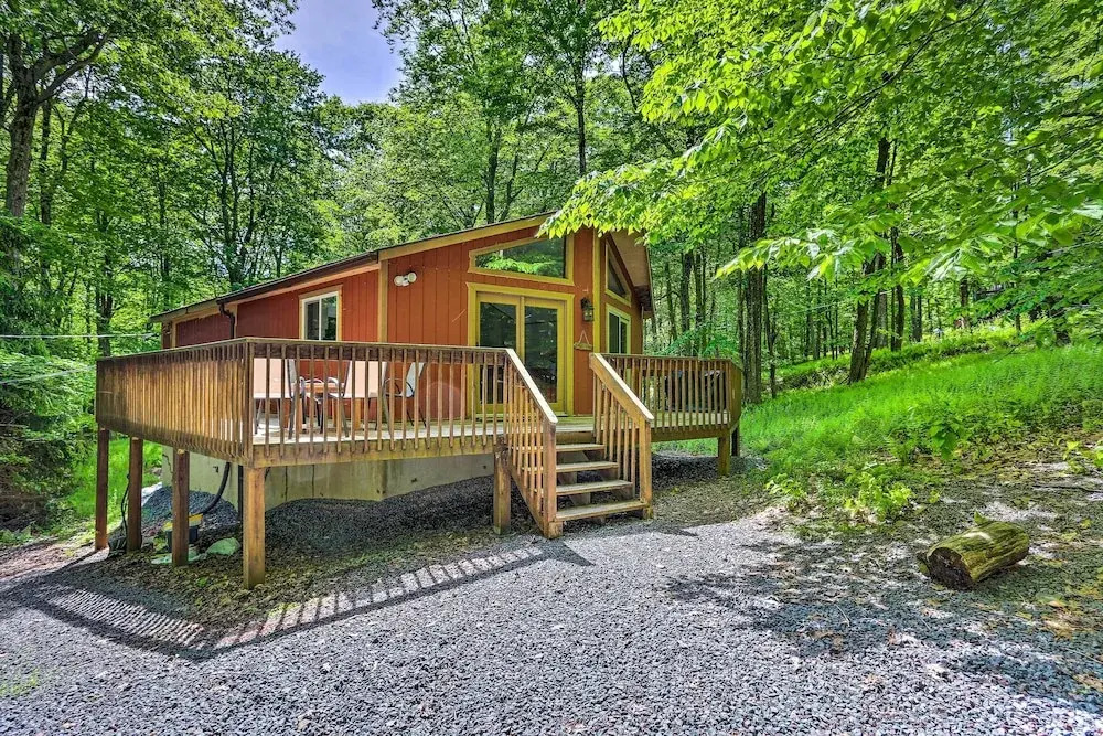 Walk to Lake & Beach: Pocono Cabin w/ Fire Pit