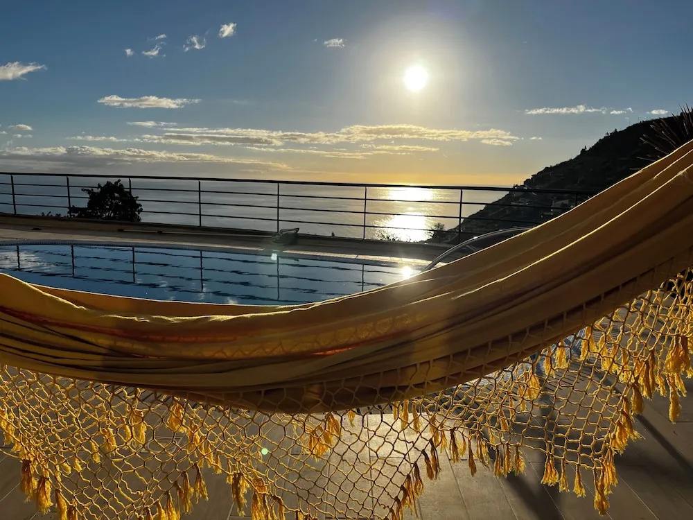 Luxury villa with private heated pool, garden and views of the sea and mountains