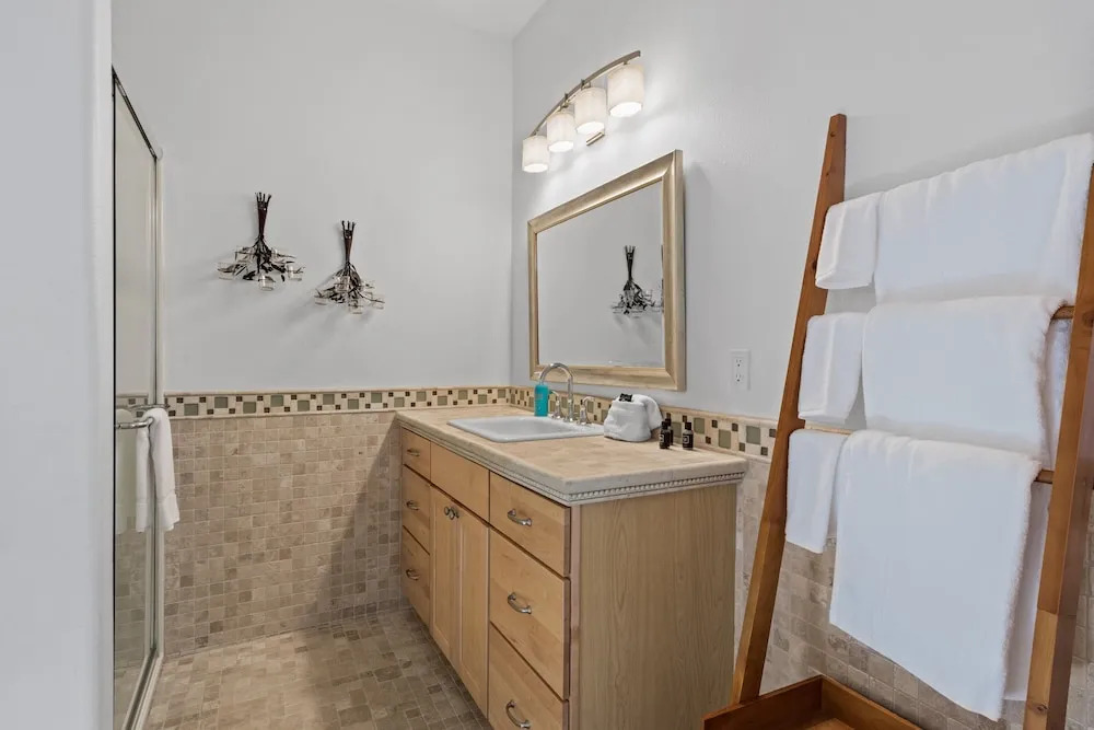 Big Bear Home features Private Entrance and Patio with Fire Pit by RedAwning