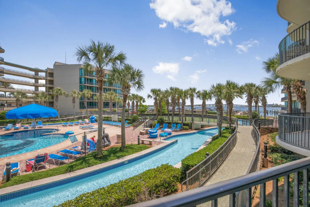 Condo on bay with boat launch and multiple pools