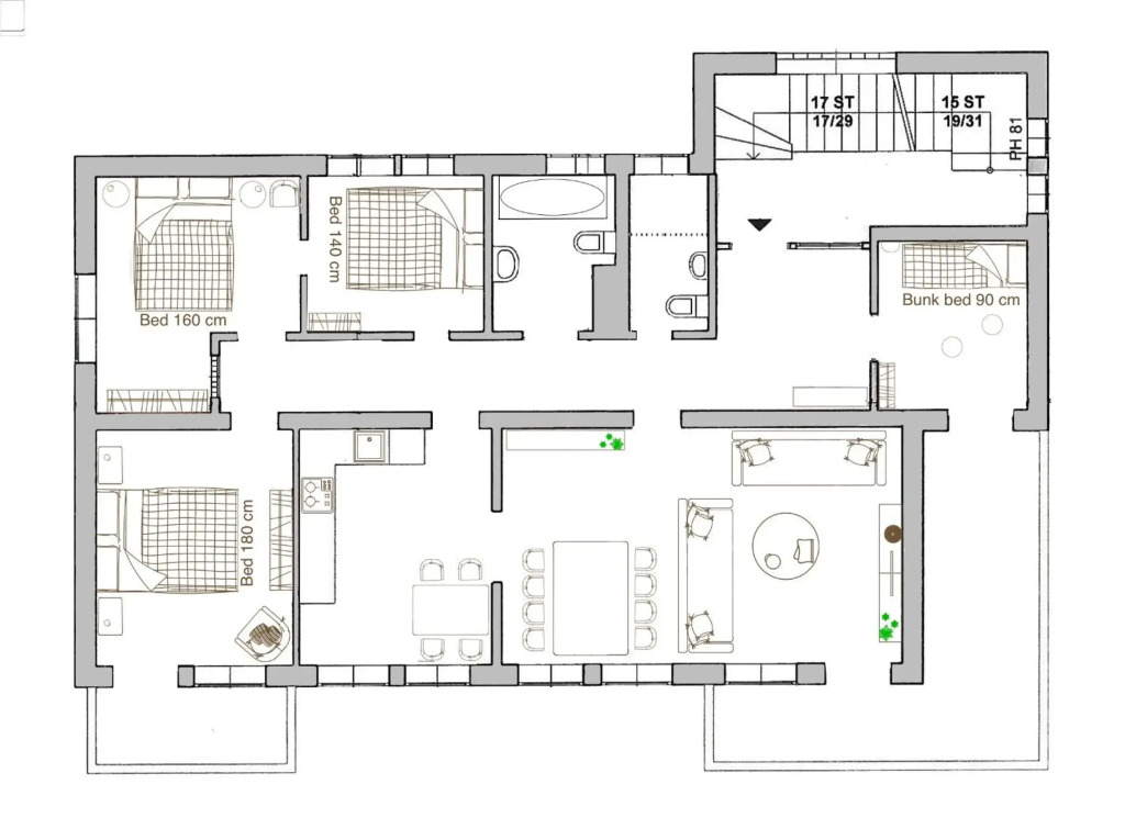 Luxury family apartment with sunny terrace