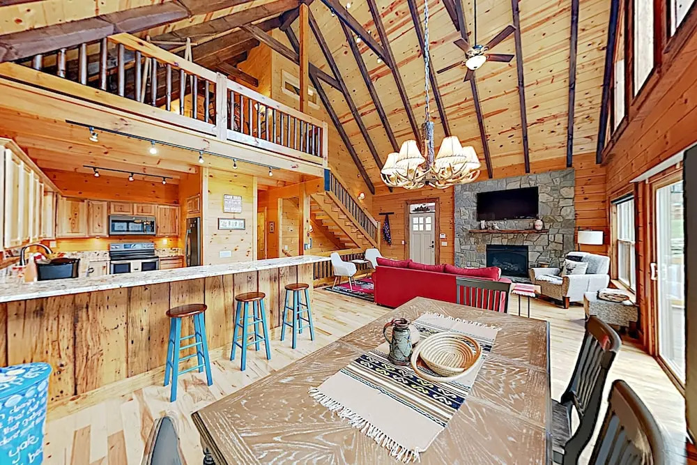 Mountain-chic W/ Fireplace & Wraparound Deck! 4 Bedroom Home