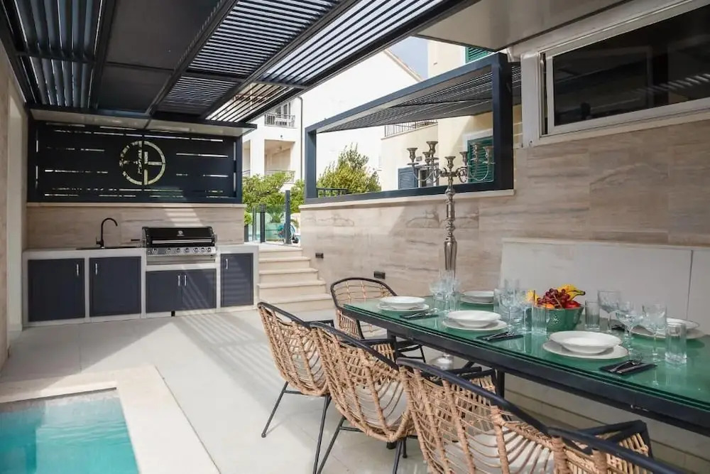 white residence with pool room