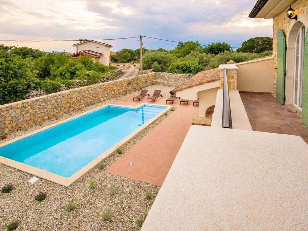 Newly built stone house with pool and beautiful garden on the island of Krk