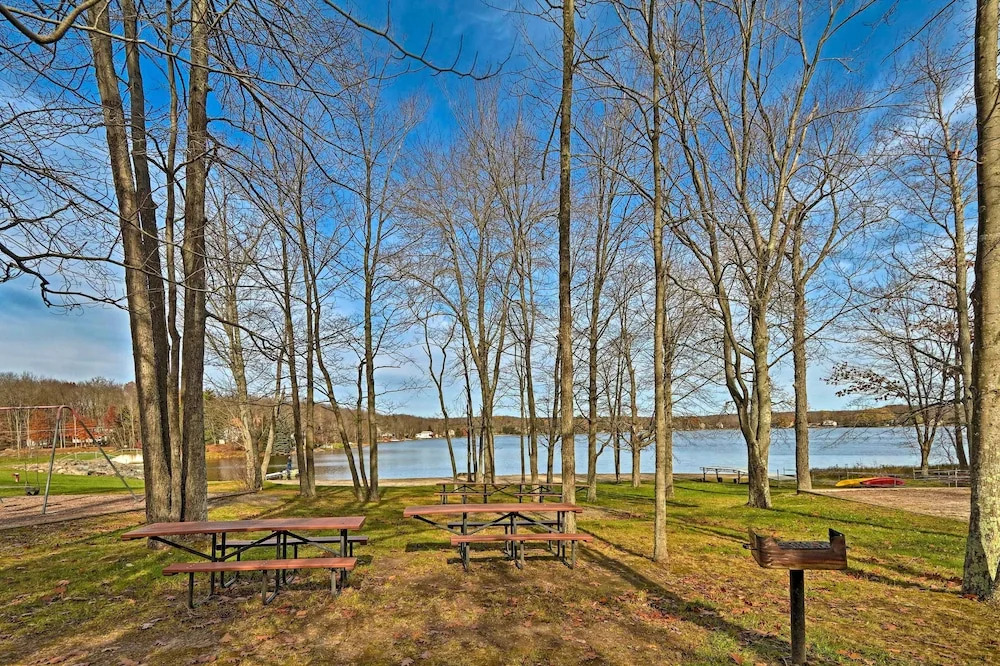 Game Room & Fire Pit: Tree-lined Pocono Lake Cabin
