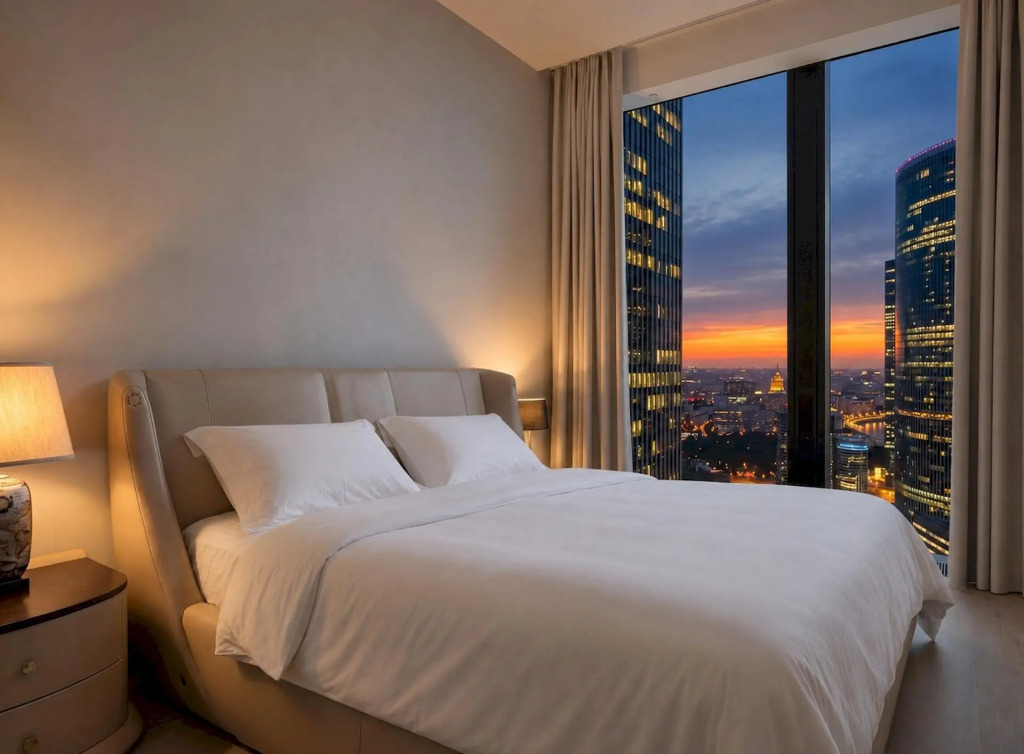 Апартаменты Москва Сити AV Sunset 2 комнаты 35 этаж с колонкой и подсветкой