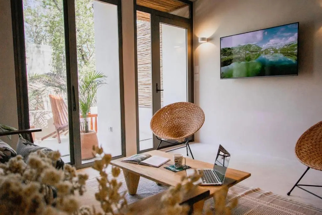 Spacious 2BR apt · Wide balcony w/tub & Yoga deck