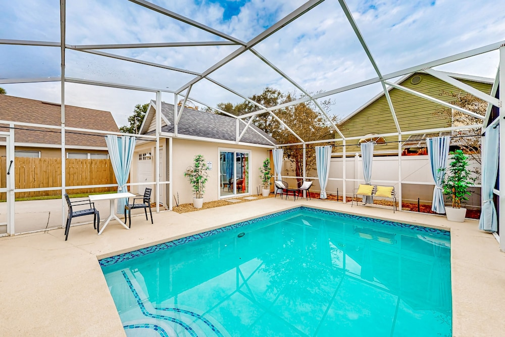 Whimsical Sunlit Retreat With Private Pool, Patio, & Game Room - Close to Parks