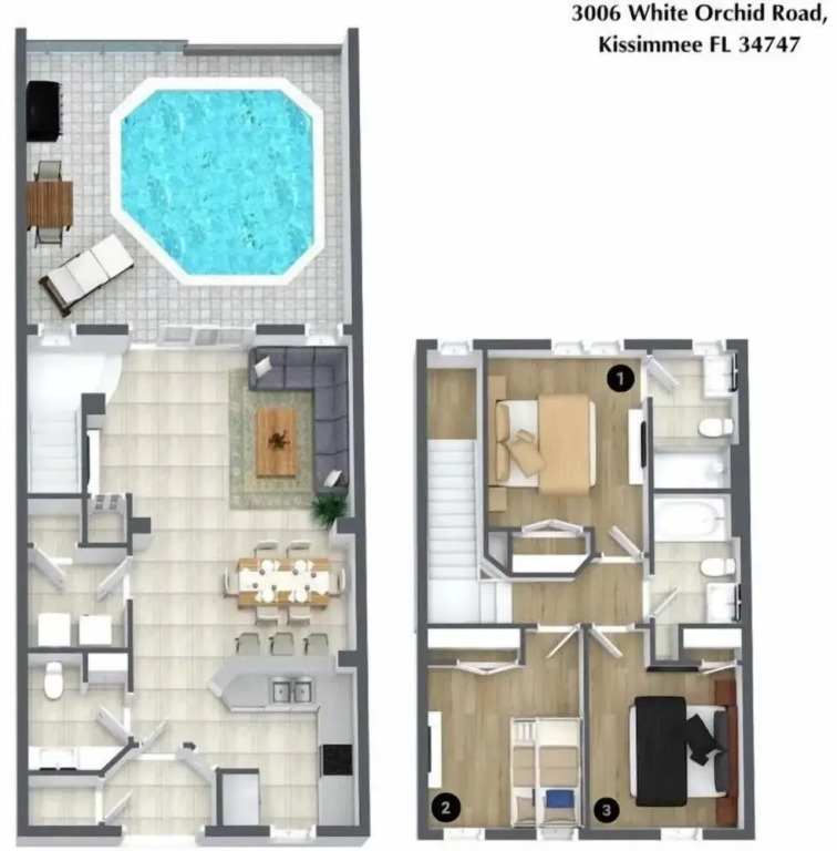 3 Bed/2.5 Bath Perfect Family Home Bunk Beds 3 Bedroom Townhouse by RedAwning