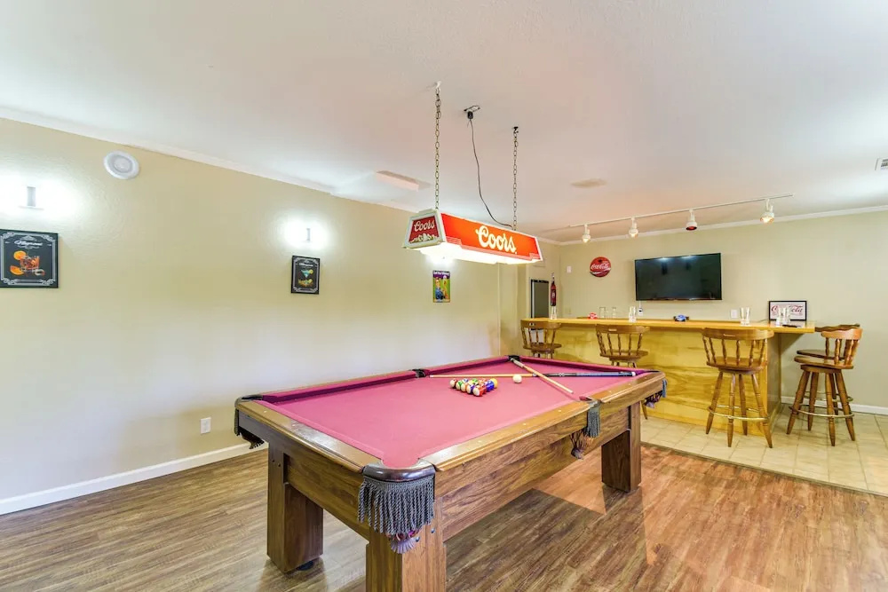Game Room + Bar: Wooded Pine Mountain Lake Retreat