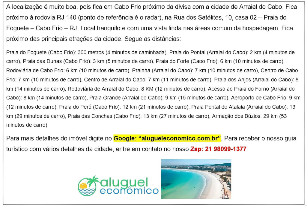 Praia do Foguete - Aluguel Economico