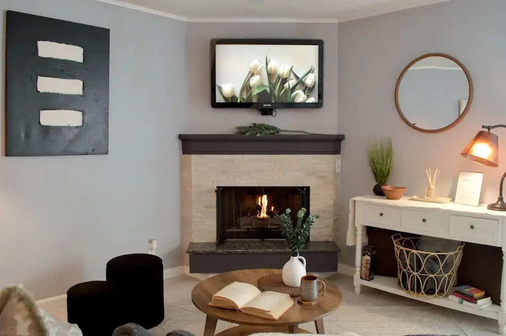 French Inspired Stay Fireplace Coffee bar Cozy