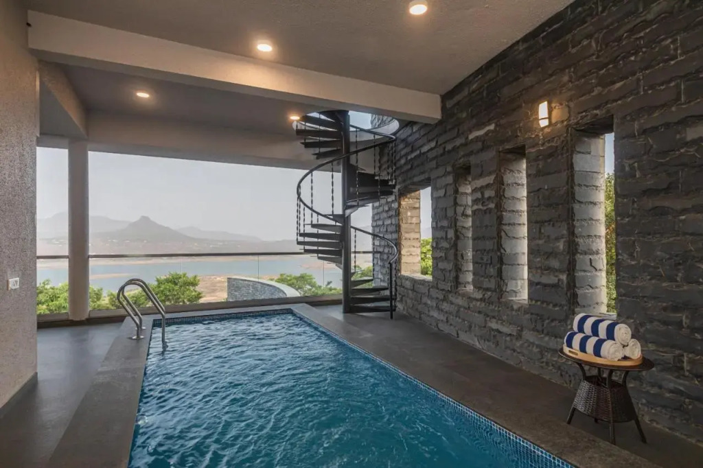 SaffronStays Ahilya Waters - 3BR Pawna villa, infinity pool, 270 terrace views, bonfire & AD-featured estate