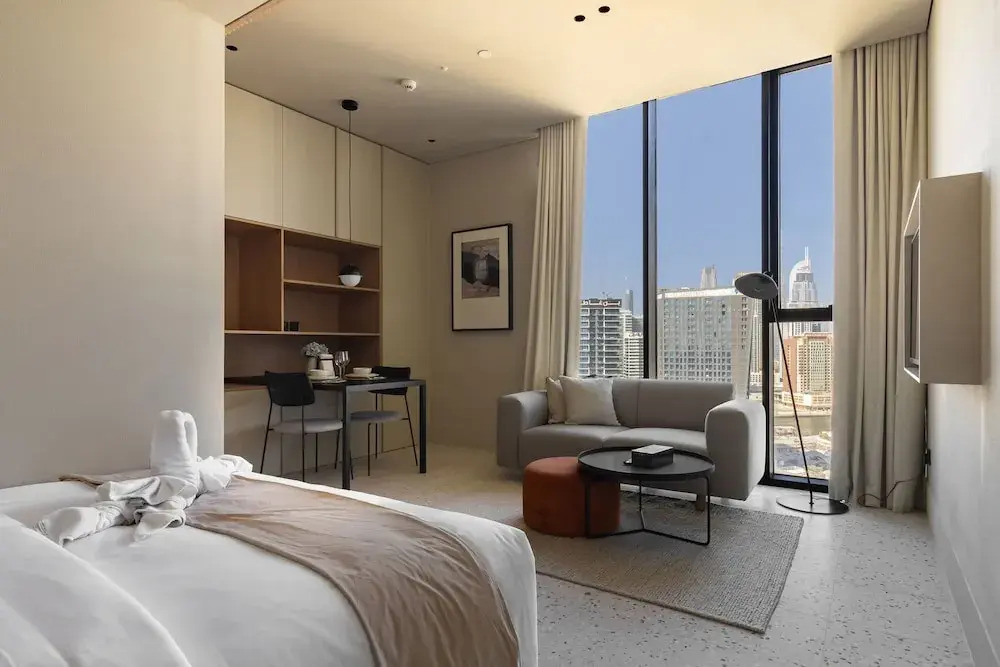 Modern Studio at Upside Living With Burj Khalifa View by Simply Comfort
