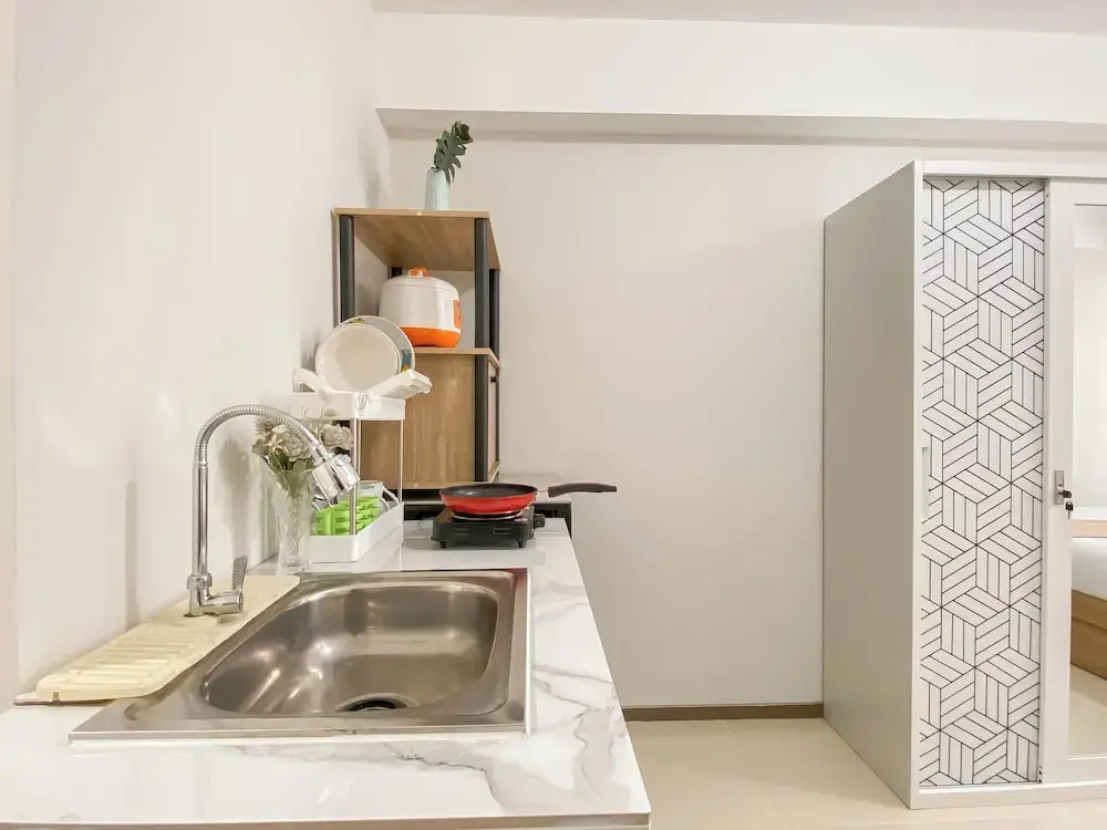 Modern Minimalist With Wooden Touch Studio At Apartment Meikarta