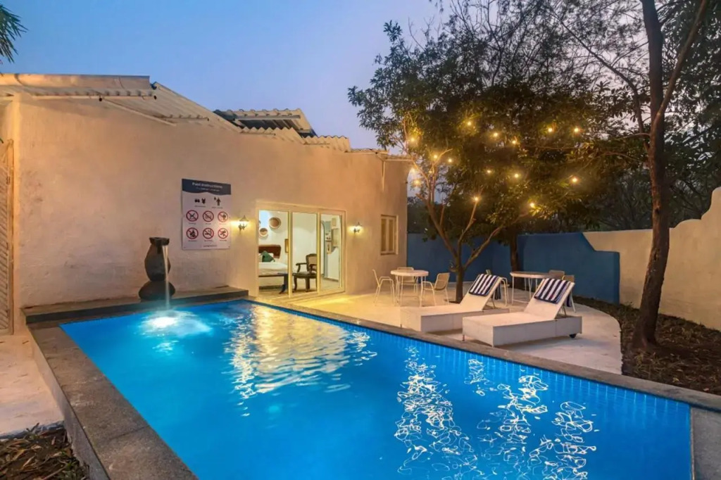 SaffronStays Kairos Zeus, Karjat - Greek style pool villa near Camp Max