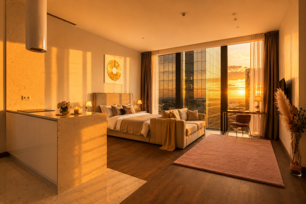 Апартаменты Sky City Moscow LUX Студия с большим окном с видом на все башни и город!