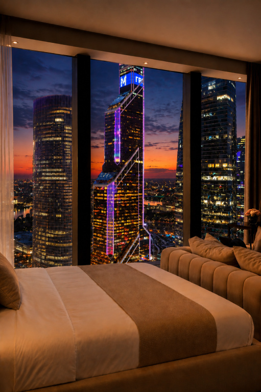 Апартаменты Sky City Moscow LUX Студия с большим окном с видом на все башни и город!