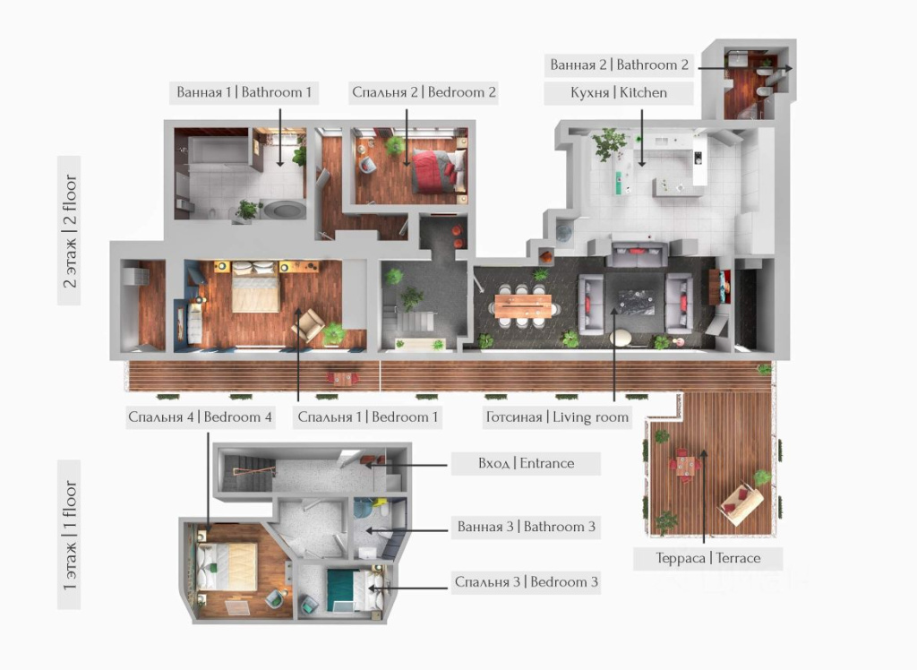 Апартаменты Minin Apartments двухуровневые с видовой Террасой 200 кв.м.