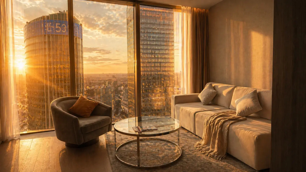 Апартаменты Sky City Moscow 75 этаж! Шикарный вид на МГУ, Парк Победы, Лужники, башни и город! Дизайнерский! Закатная стороны!