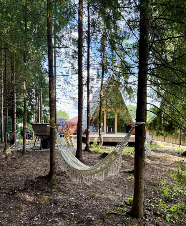 Частный дом Дом A-frame в лесу с чаном и батутом Bearlogo