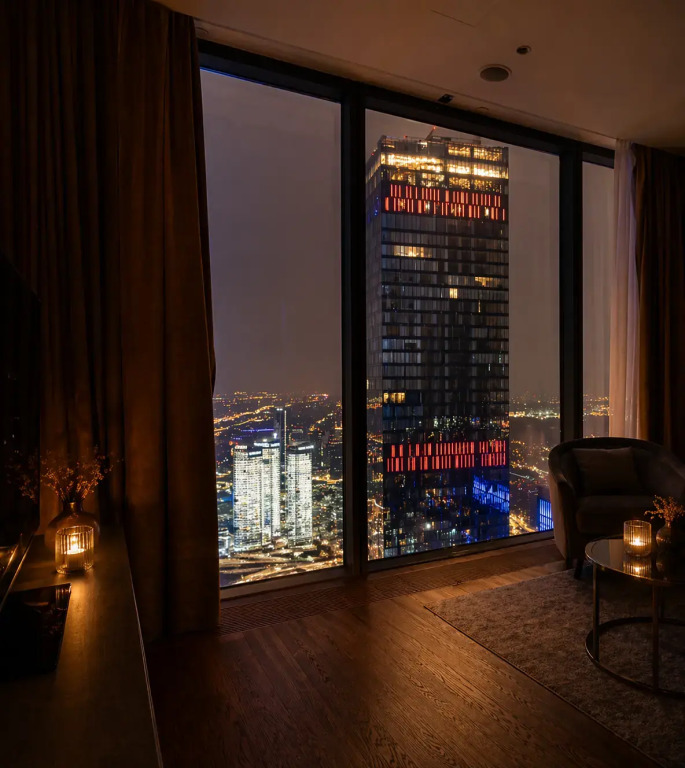 Апартаменты Sky City Moscow 75 этаж! Шикарный вид на МГУ, Парк Победы, Лужники, башни и город! Дизайнерский! Закатная стороны!