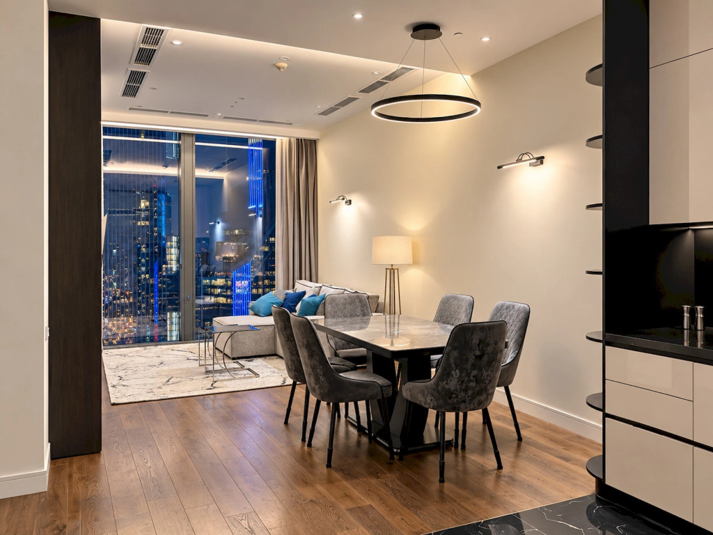 Апартаменты люкс Москва Сити AV Dream c красивым видом колонкой и подсветкой