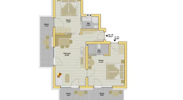 Апартаменты с 2 комнатами с балконом B&B - Apartments Sunnwies