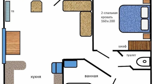 Апартаменты 2-комнатные апартаменты с 1 спальней на ул. Комарова