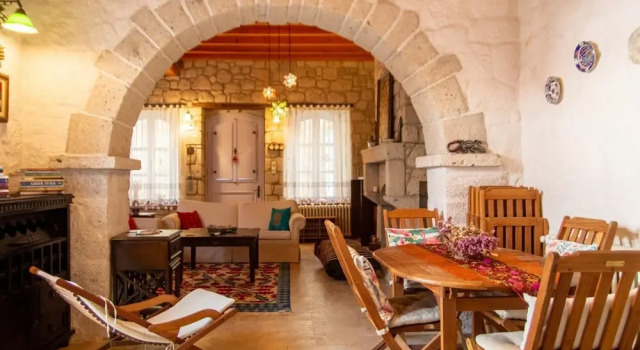 Stonehouse with Backyard and Fireplace in Alacati