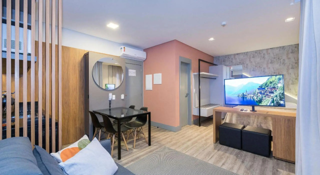 AION suítes 204 - Compacto e luxuoso Loft - Rooftop com piscina e academia - À poucos passos da praia