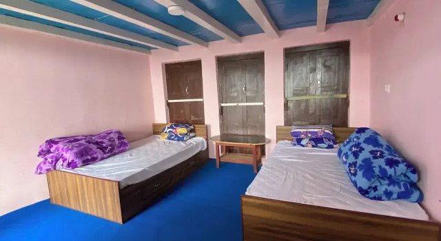 Кровать в общем номере Mount Mahabharat Homestay