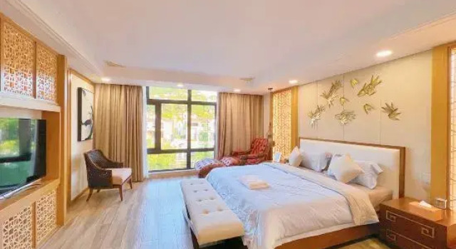 Кровать в общем номере с 6 комнатами Huizhou Nankunshan Chuyi Designer Parent-child Theme Pool Hot Spring Villa