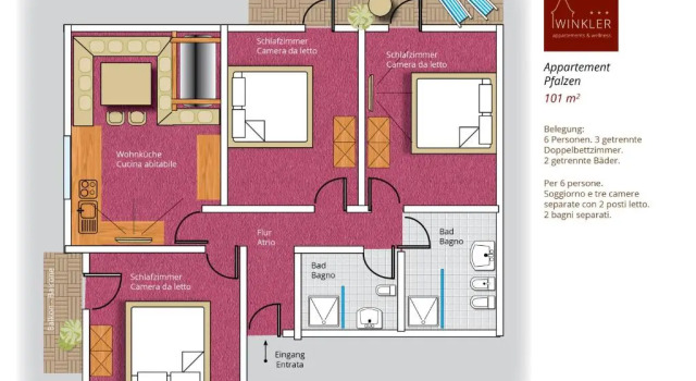 Апартаменты с 3 комнатами Appartement- und Wellnesshotel Winkler