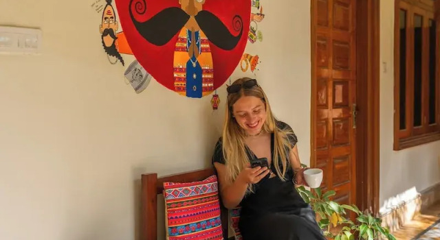 Кровать в общем номере Banana Hostel Pushkar