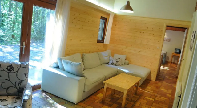 Wooden Chalet With Stove and Microwave Located in the Forest