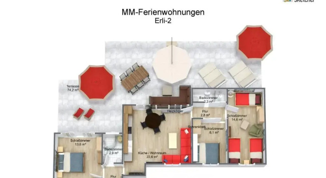 Апартаменты с 3 комнатами Haus Erli