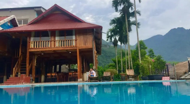 Кровать в общем номере Mai Chau Sunset Boutique Hotel
