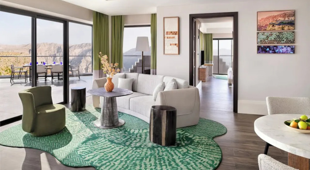 Люкс с видом на каньон с террасой и камином с 2 комнатами Hotel Indigo Jabal Akhdar Resort & Spa by IHG