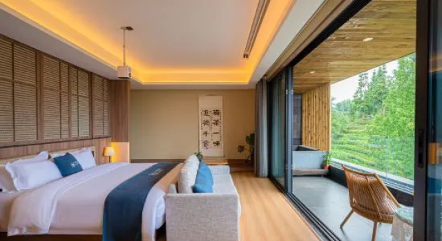 Двухместный люкс Deluxe Qingchengdao Chashanfang Tea Culture Private Hot Spring Homestay