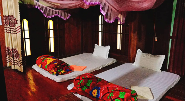 Кровать в общем номере Mường Trà Garden Homestay