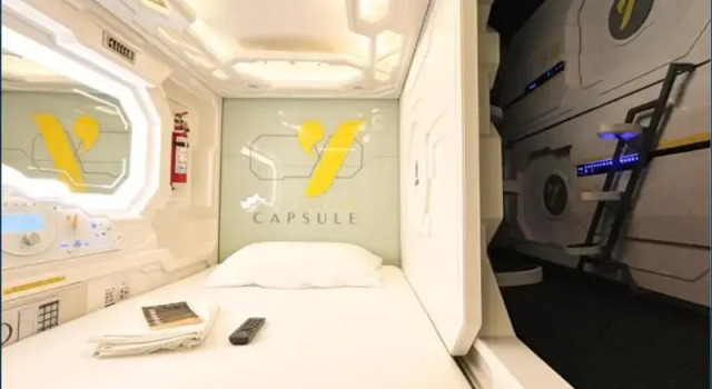 Кровать в общем номере The Yellow Capsule Cancún