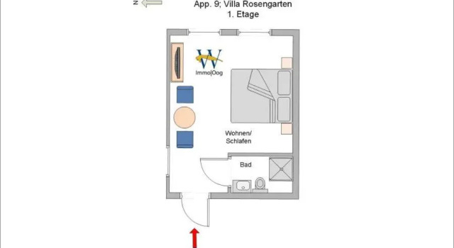 Ferienwohnung 9 Rosenblatt - schönes Einraum Apartment