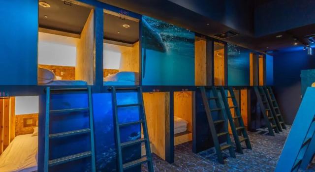 Кровать в общем номере Hayama Umino Hotel